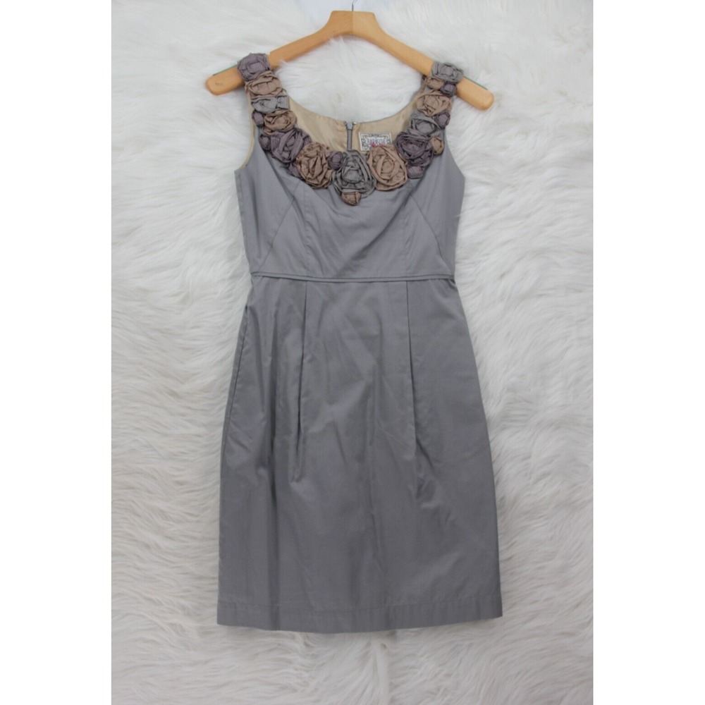 Anthropologie Baraschi In The Wings Dress 0 Gray Sheath Flower Neckline Preppy